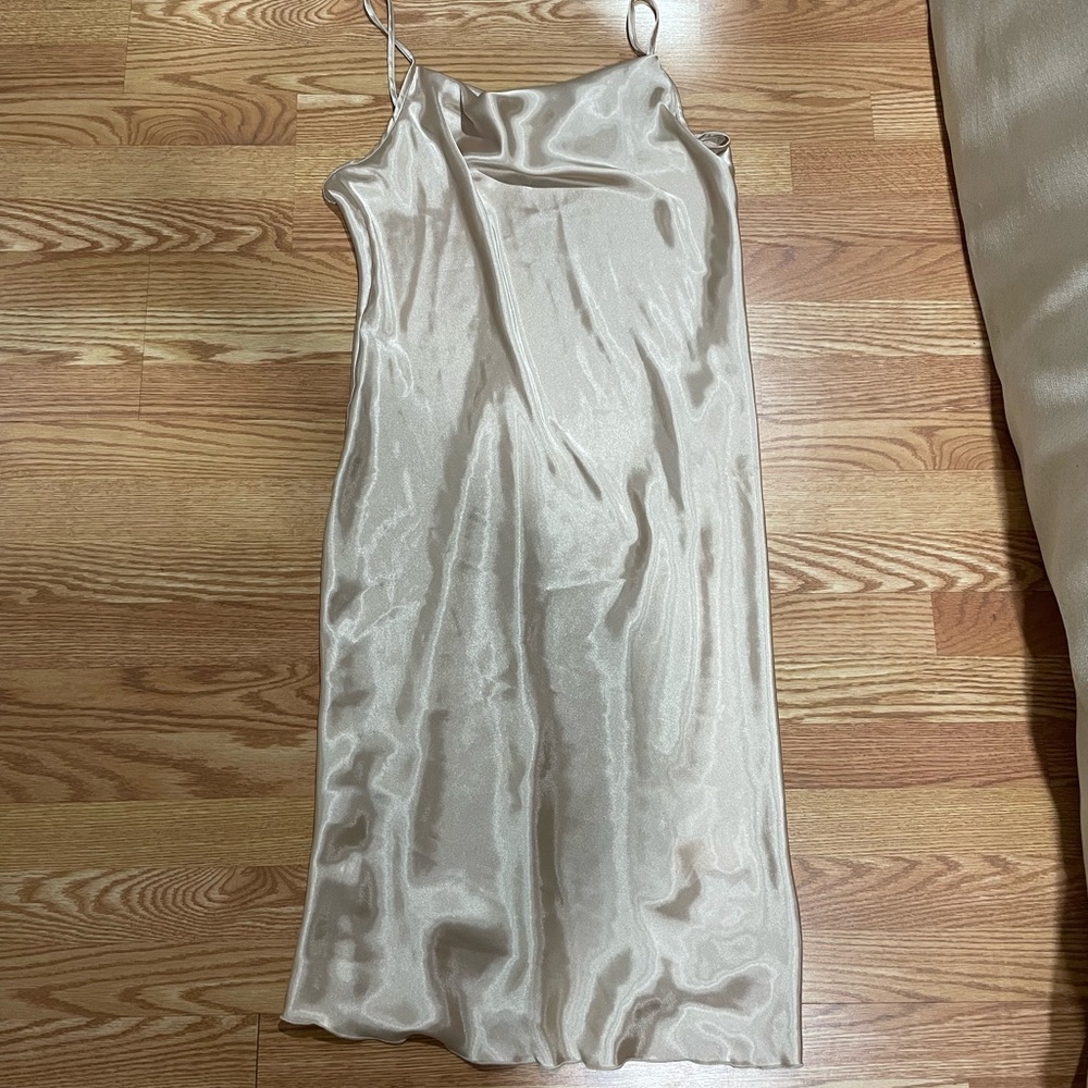 Bebe Satin Spaghetti Strap Midi Dress